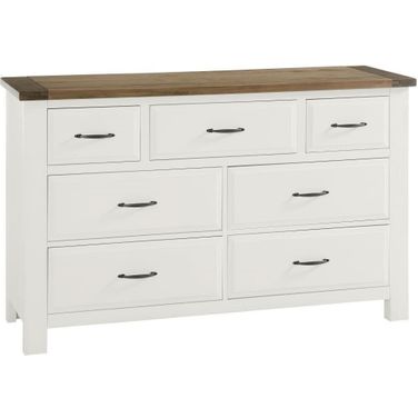 Maple Road 7 Drawer Triple Dresser In Soft White and Natural