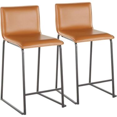 Mara 26 Inch Contemporary Counter Stool In Black Metal And Camel Faux Leather - Set Of 2