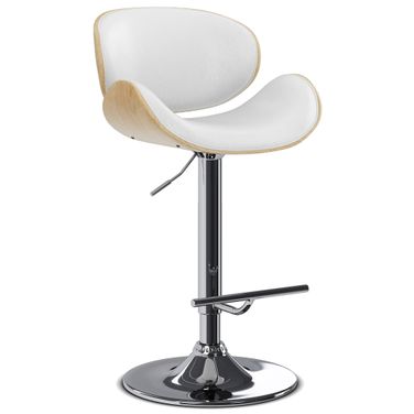 Marana Bentwood Vegan Faux Leather Adjustable Swivel Bar Stool In White