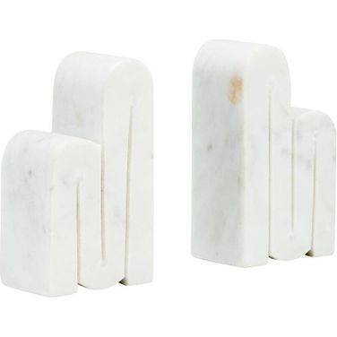 Marble 6 Inch Swirly Bookends Set of 2 In White