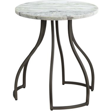 Marble and Iron Round Accent/End Table In Black and Green