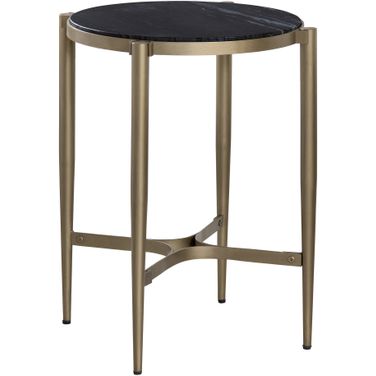 Marble and Metal Round Accent/End Table In Gold and Black