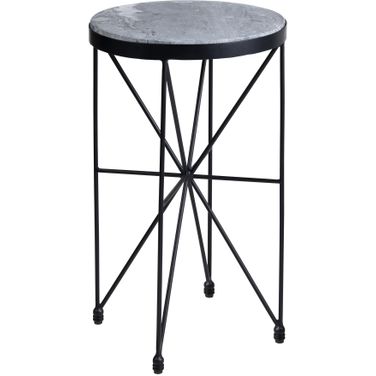 Marble and Metal Round Accent/End Table In Gray and Black