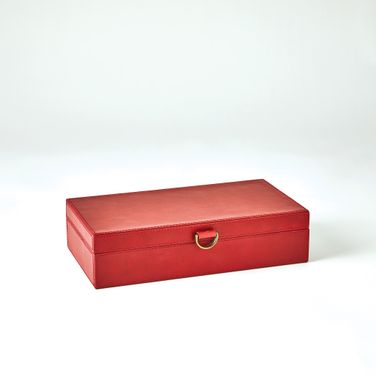 Marbled Leather D Ring Medium Box In Deep Red