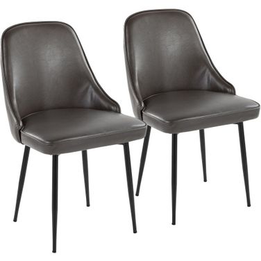 Marcel Leather Dining Chair Set of 2 In Grey/Black