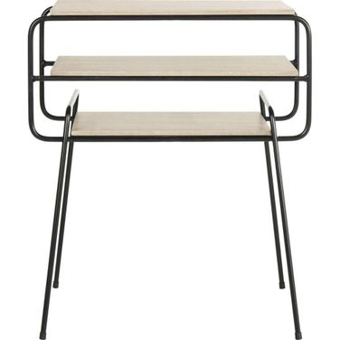 Marcel Light Oak and Black Retro Mid Century Three Tier End Table