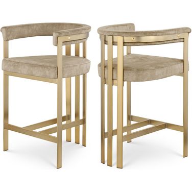 Marcello Velvet Counter Stool Set of 2 In Beige