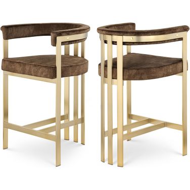 Marcello Velvet Counter Stool Set of 2 In Brown