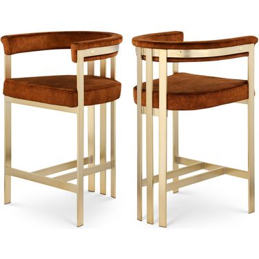 Marcello Velvet Counter Stool Set of 2 In Cognac