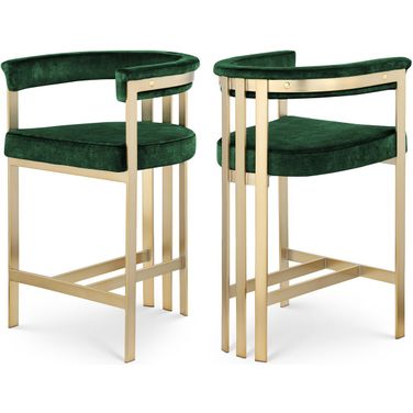 Marcello Velvet Counter Stool Set of 2 In Green