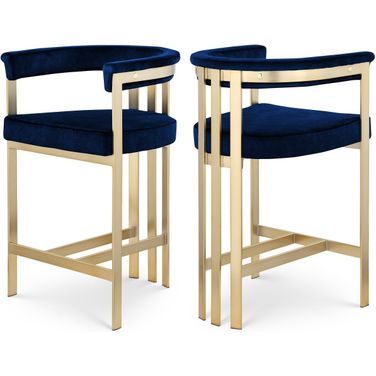 Marcello Velvet Counter Stool Set of 2 In Navy