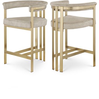 Marcello Velvet Counter Stool Set of 2 In Stone and Brushed Brass