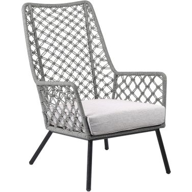 Marco Indoor Outdoor Steel Lounge Chair with Gray Rope and Gray Cushion