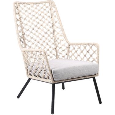 Marco Indoor Outdoor Steel Lounge Chair with Natural Springs Rope and Gray Cushion