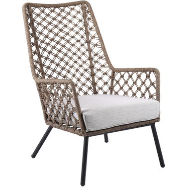 Marco Indoor Outdoor Steel Lounge Chair with Truffle Rope and Gray Cushion