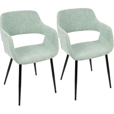 Margarite Mid-Century Modern Dining/Accent Chair In Black With Light Green Fabric - Set Of 2