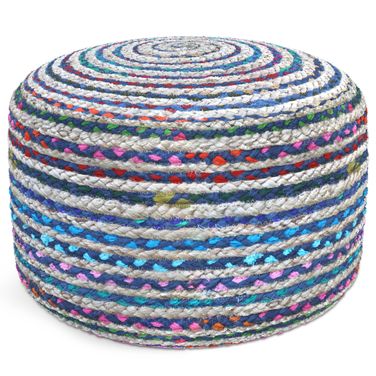 Margo Braided Jute Round Pouf In Blue