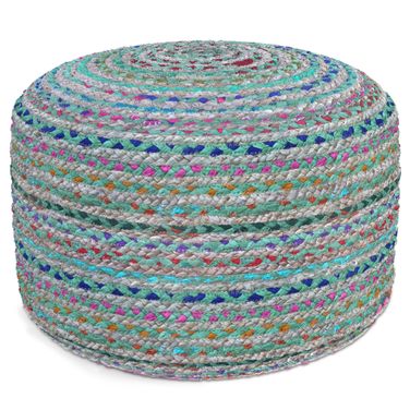 Margo Braided Jute Round Pouf In Green