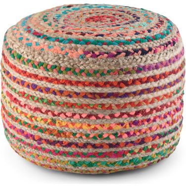Margo Braided Jute Round Pouf In Multicolor