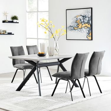 Margot and Rylee 5-Piece Modern Rectangular Dining Set In Light Gray Melamine Wood and Charcoal Fabric