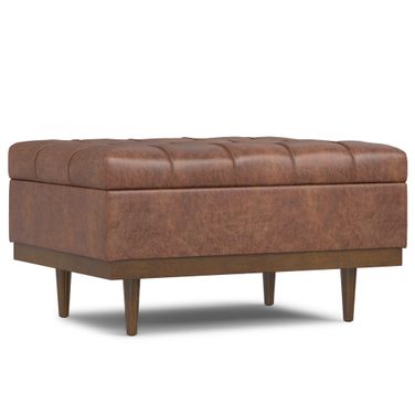 Mariah Vegan Faux Leather Coffee Table Storage Ottoman In Distressed Saddle Brown