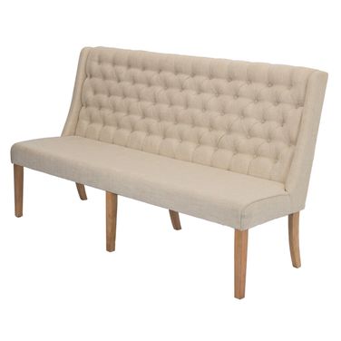 Maribel Upholstered Dining Bench In Beige Linen Fabric and Rustic Natural Wood