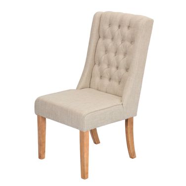 Maribel Upholstered Dining Chair In Beige Linen Fabric and Rustic Natural Wood