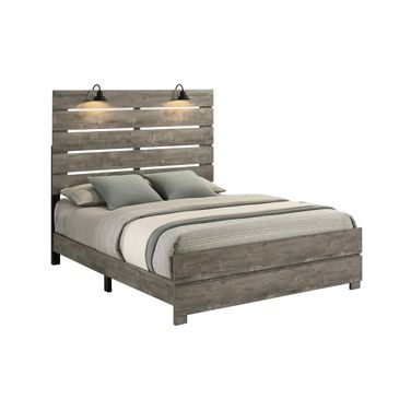 Maricela MDF Solid Wood Queen Panel Bed in Antique Gray