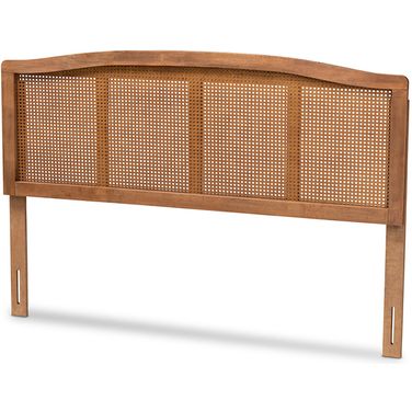 Marieke Mid-Century Modern Ash Wanut Finished Wood And Synthetic Rattan King Size Headboard