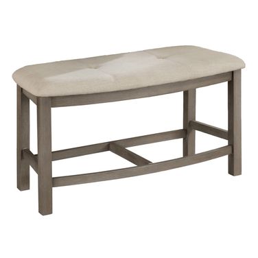 Marife Counter Height Dining Bench In Beige Linen Fabric and Rustic Gray Wood