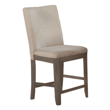 Marife Counter Height Dining Chairs Set of 2 In Beige Linen Fabric and Rustic Gray Wood