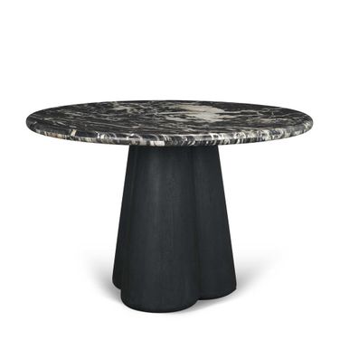 Marilyn Forest Marble Wood Pedestal Round Dining Table In Black