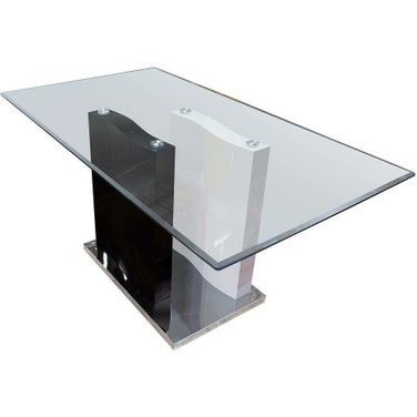 Marilyn Poplar Wood Glass Top Rectangular Dining Table In Black And White