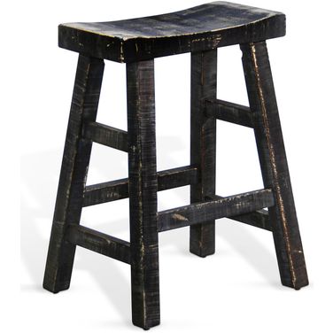 Marina Saddle Seat Counter Stool with Wood Seat Set of 2 In Black Sand
