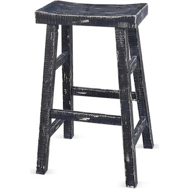Marina Saddle Seat Barstool with Wood Seat Set of 2 In Black Sand
