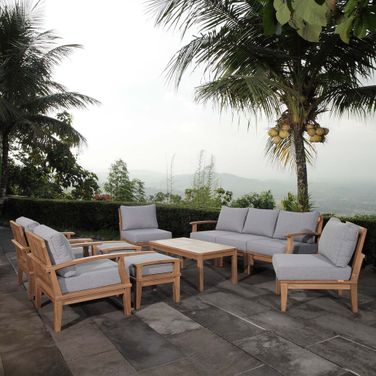 Marina 10 Piece Outdoor Patio Teak Set In Natural and Gray