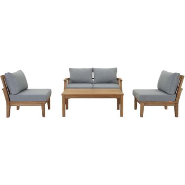 Marina 5 Piece Outdoor Patio Teak Set In Natural and Gray