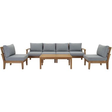 Marina 7 Piece Outdoor Patio Teak Set In Natural and Gray