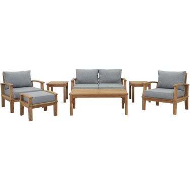 Marina 7 Piece Outdoor Patio Teak Set In Natural and Gray