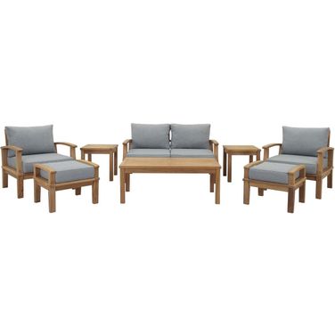 Marina 8 Piece Outdoor Patio Teak Set In Natural and Gray