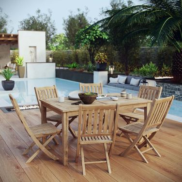 Marina 7 Piece Outdoor Patio Teak Dining Set In Natural