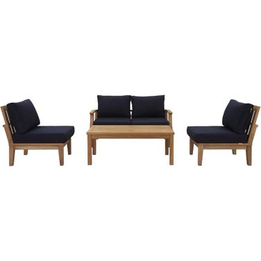 Marina 5 Piece Outdoor Patio Teak Set In Natural and Navy