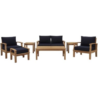 Marina 7 Piece Outdoor Patio Teak Set In Navy