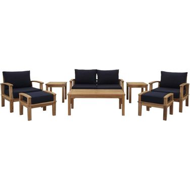 Marina 8 Piece Outdoor Patio Teak Set In Natural and Navy