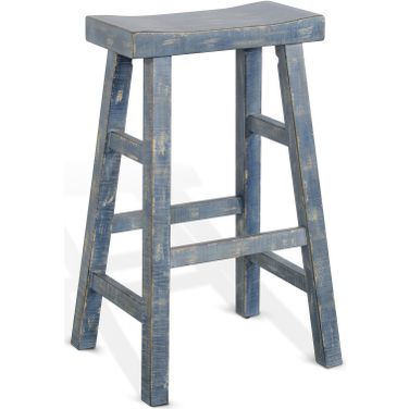 Marina Saddle Seat Barstool with Wood Seat Set of 2 In Ocean Blue