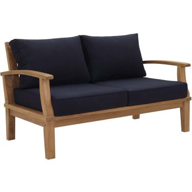 Marina Outdoor Patio Teak Loveseat In Navy and Natural