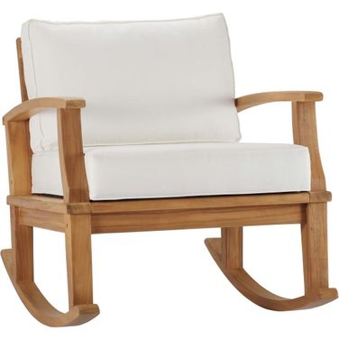 Marina Outdoor Patio Teak Rocking Chair In Natural and White