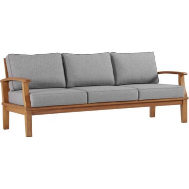Marina Outdoor Patio Teak Sofa In Natural and Gray