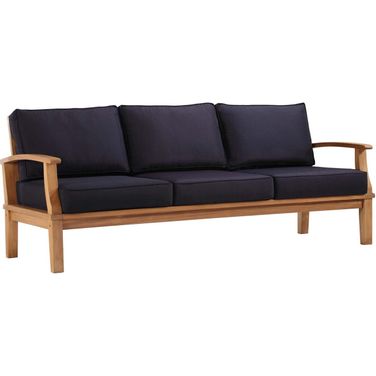 Marina Outdoor Patio Teak Sofa In Natural and Navy