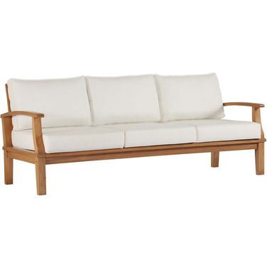 Marina Outdoor Patio Teak Sofa In Natural and White